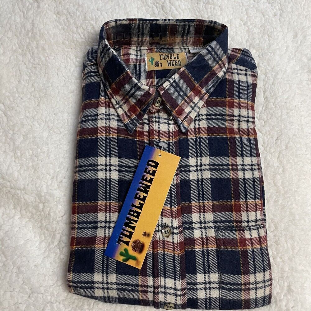 Vintage Tumble Weed Flannel Shirt Mens Size XL Red Blue Plaid Long Sleeve NEW
